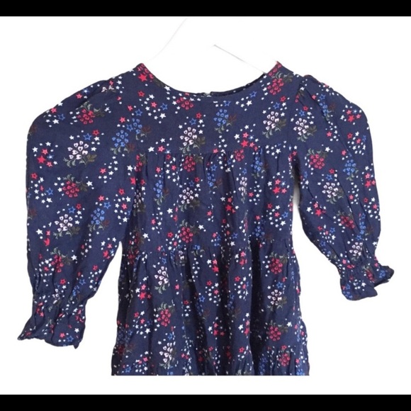 MARKS & SPENCER M&S Kids Floral/Star Dress With Long Sleeves Navy Blue Girl 3-4Y - Picture 3 of 7